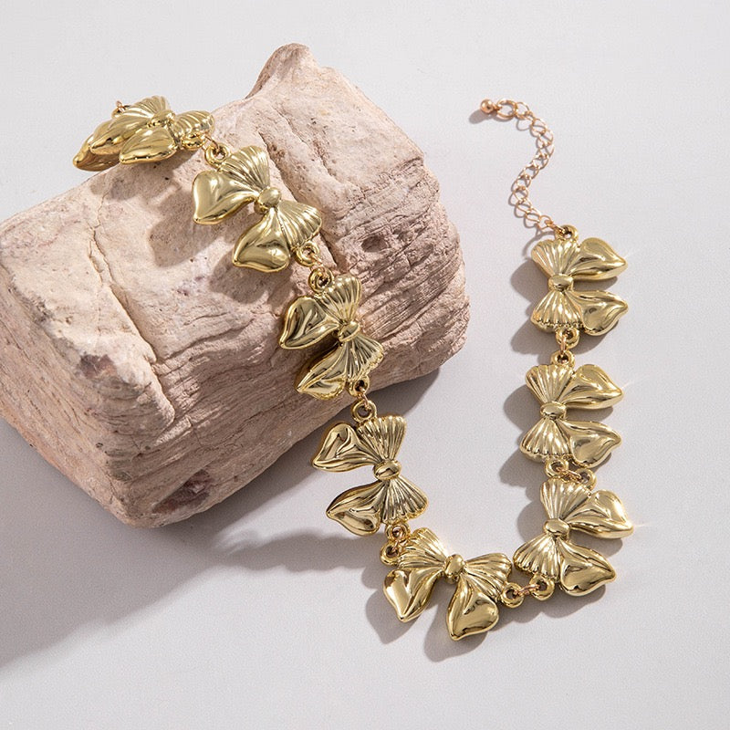Golden Bow Statement Necklace-N07