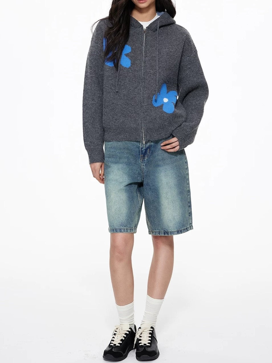 π Blue Bloom Knit Zip Hoodie