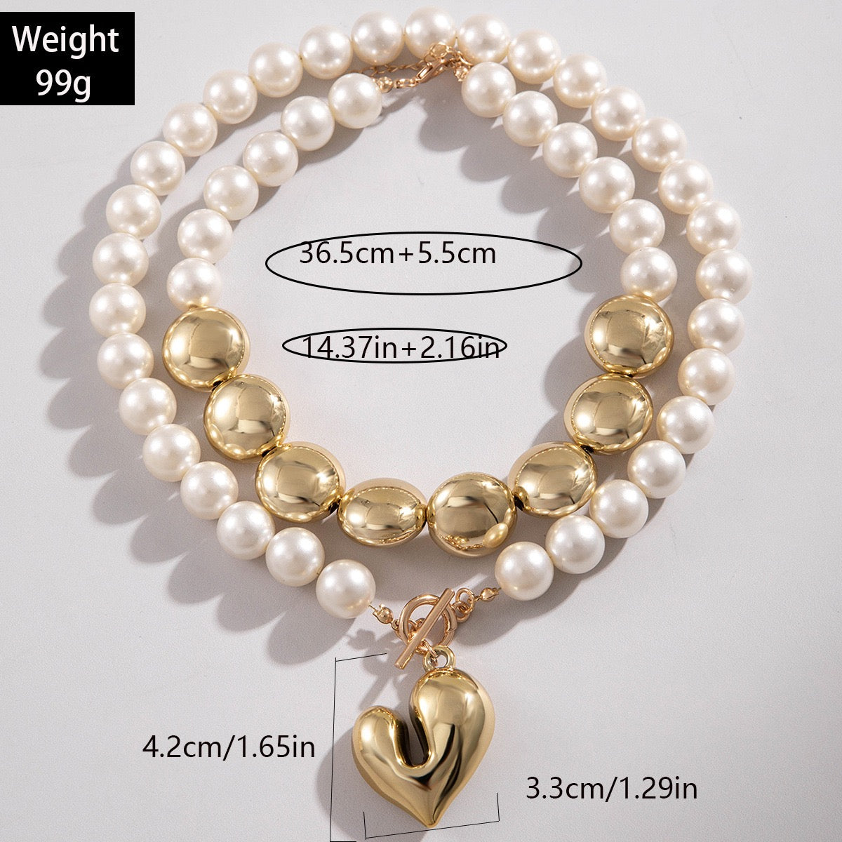 Golden Heart Pearl Necklace-N08