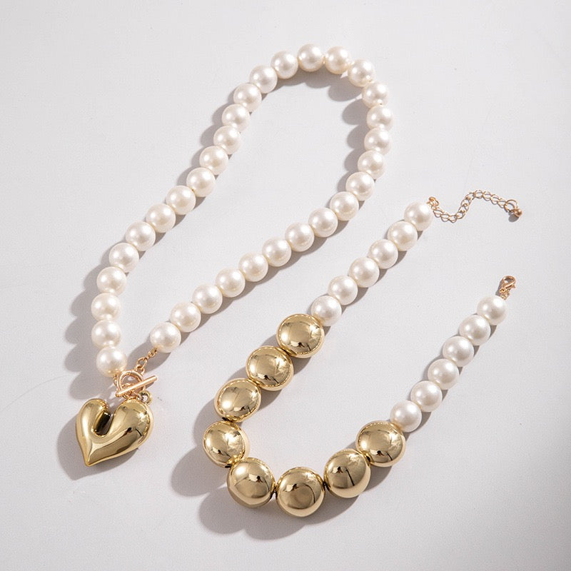 Golden Heart Pearl Necklace-N08