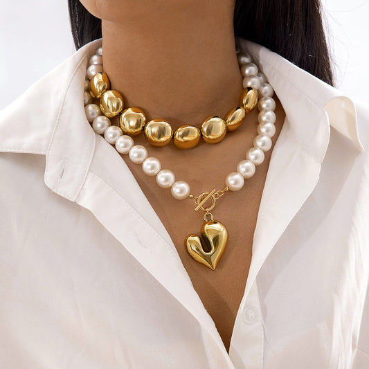 Golden Heart Pearl Necklace-N08