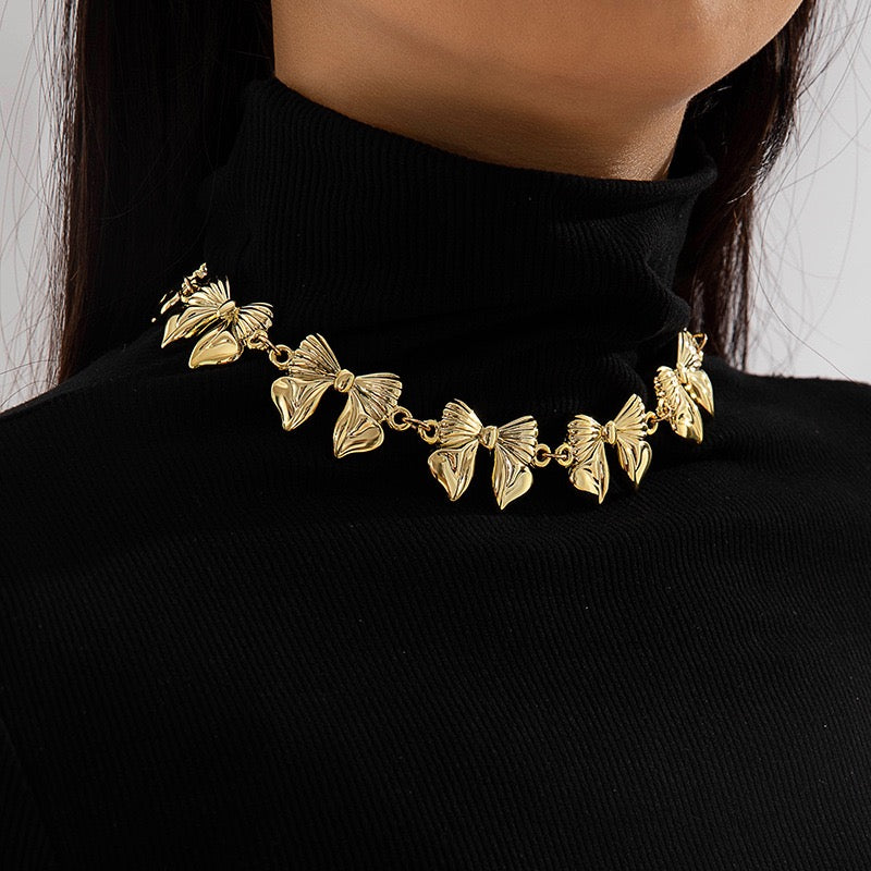 Golden Bow Statement Necklace-N07