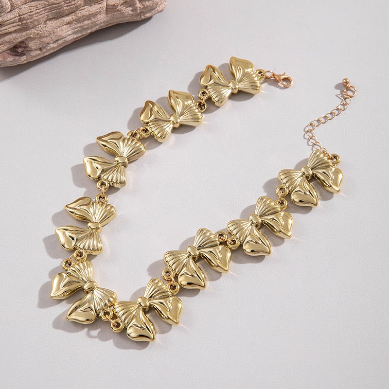 Golden Bow Statement Necklace-N07