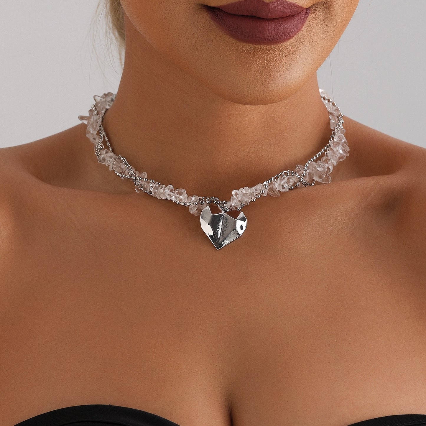 Crystal Heart Choker-N10