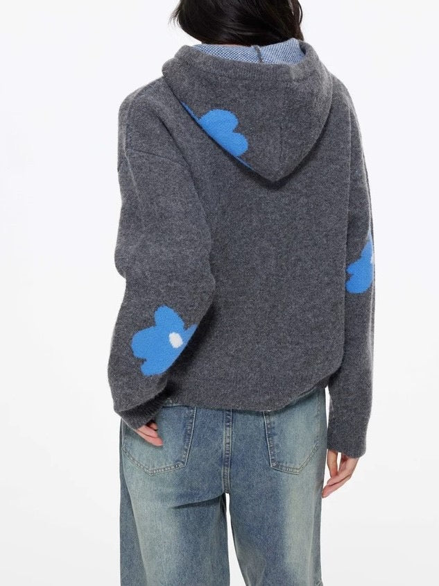 💠 Blue Bloom Knit Zip Hoodie